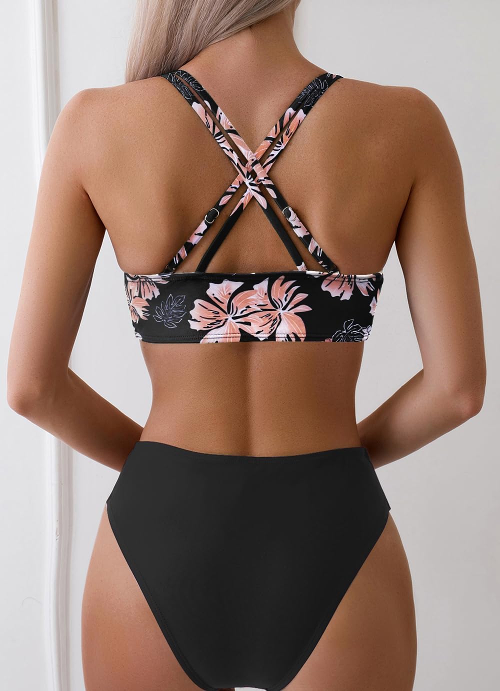 Women Sexy V Neck Bikini Sets Hollow Out Two Piece Swimsuits Cutout Mid Waist Bathing Suit