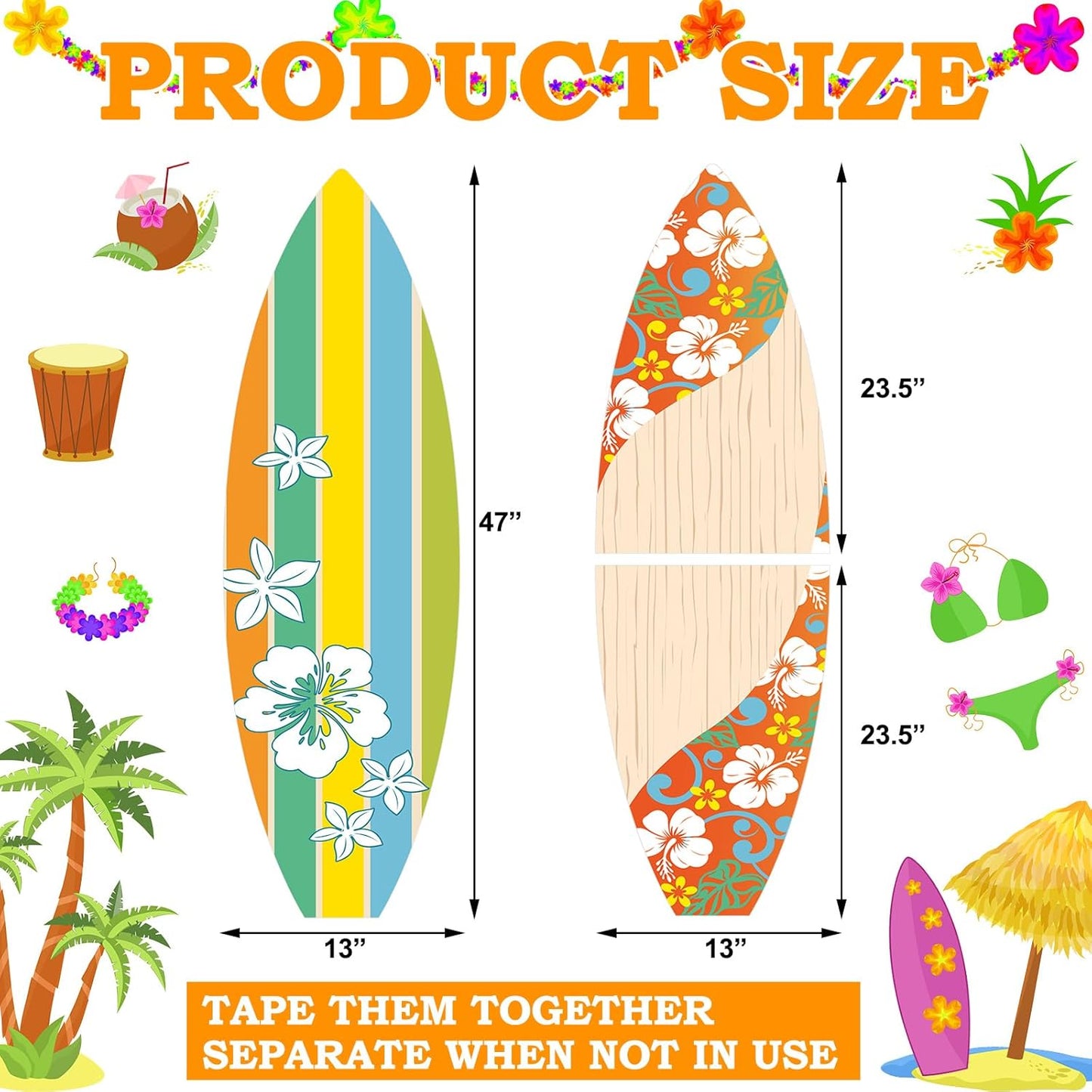 4-Piece set of giant paper surfboards