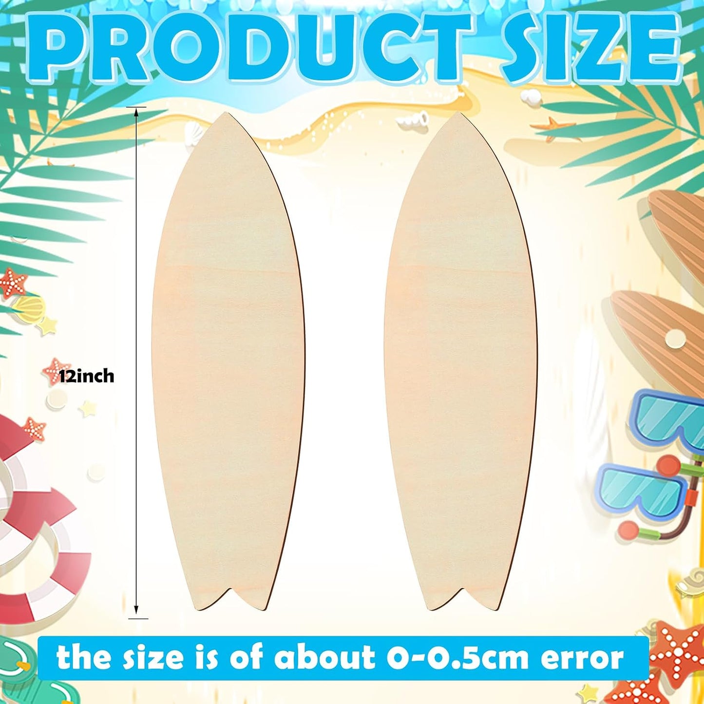 12-Piece set of unfinished wooden surfboard cutouts