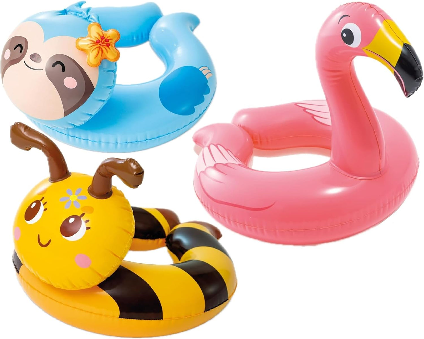 3 Pack  - Animal Head Split Ring Pool Floats Bundle Includes Frog, Duck, Penguin, Giraffe, Frog, Penguin (Style May Vary)