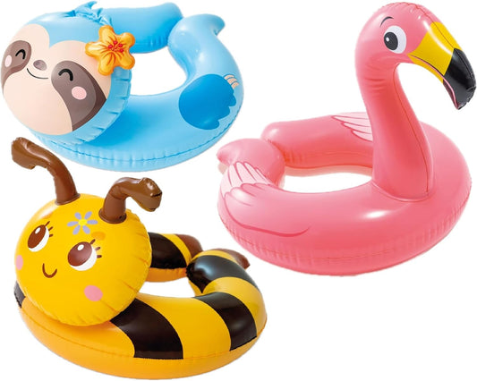3 Pack  - Animal Head Split Ring Pool Floats Bundle Includes Frog, Duck, Penguin, Giraffe, Frog, Penguin (Style May Vary)