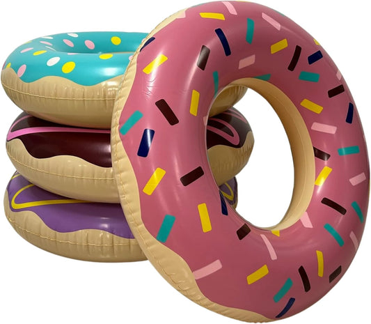Donut Pool Floats for Kids & Adults 30" Swim Rings Tubes Floaties for Swimming Pool, Donut Inflatable for Party Decorations Beach Toys - Pack of 4