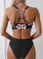 Women Sexy V Neck Bikini Sets Hollow Out Two Piece Swimsuits Cutout Mid Waist Bathing Suit - Image 2