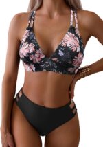 Women Sexy V Neck Bikini Sets Hollow Out Two Piece Swimsuits Cutout Mid Waist Bathing Suit