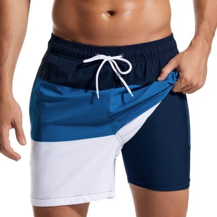 Mens Swimming Trunks with Compression Liner 2 in 1 Quick-Dry Swim Shorts with Zipper Pockets