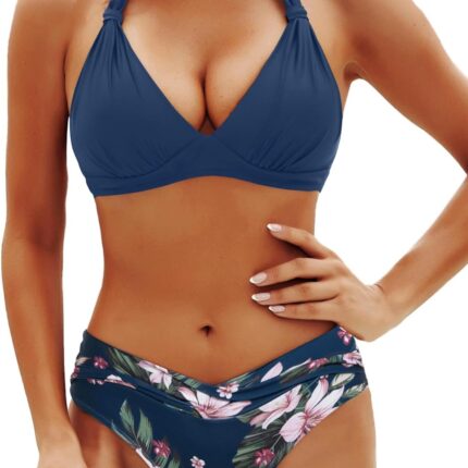 Women Two Piece Bathing Suits Push Up Bikini Set Halter Swimsuit Vintage Swimwear