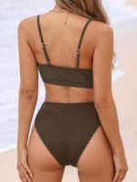 Women Bikini Set Two Piece Swimsuits High Waisted Scoop Neck Spaghetti Adjustable Straps Textured - Image 2