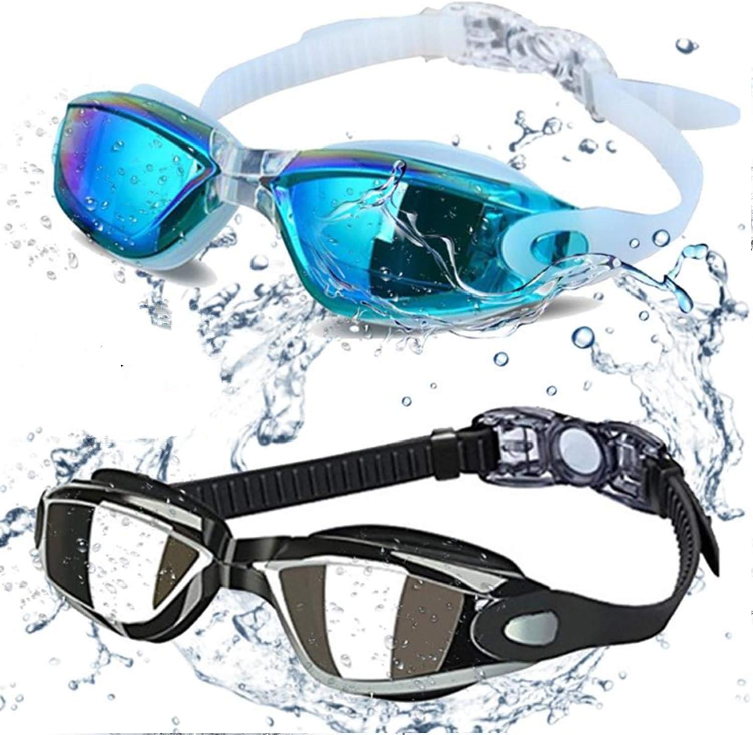71aeXP8vK4L._AC_SL1500_.jpg Swim Goggles - Swimming Goggles,Pack of 2 Professional Anti Fog No Leaking UV Protection Wide View Swim Goggles for Women Men Adult Youth Kids - Image 1
