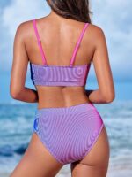 Women Bikini Set Two Piece Swimsuits High Waisted Scoop Neck Spaghetti Adjustable Straps Textured - Image 2